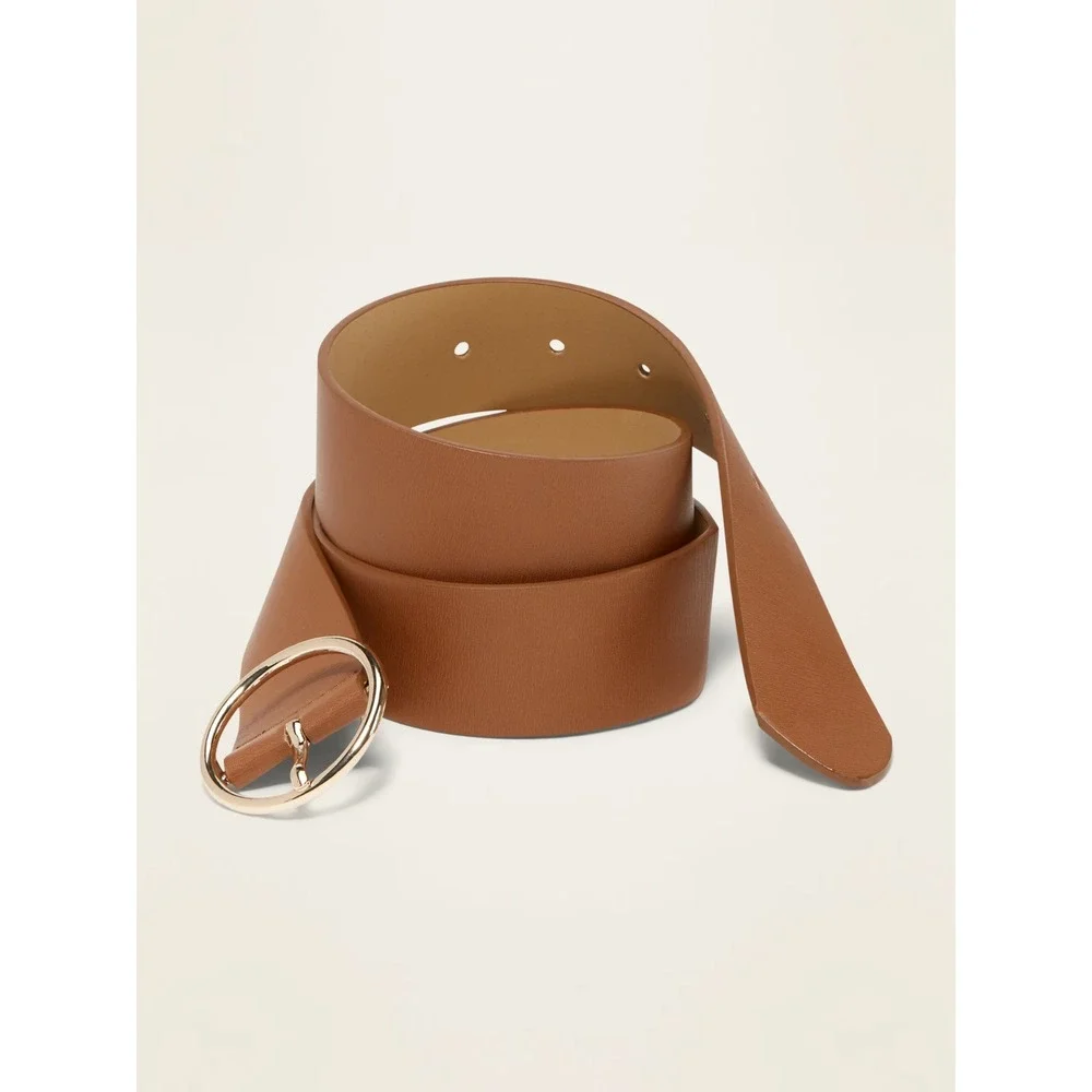 Old Navy Wide Ring-Buckle Faux Leather Brown Belt 1.5
